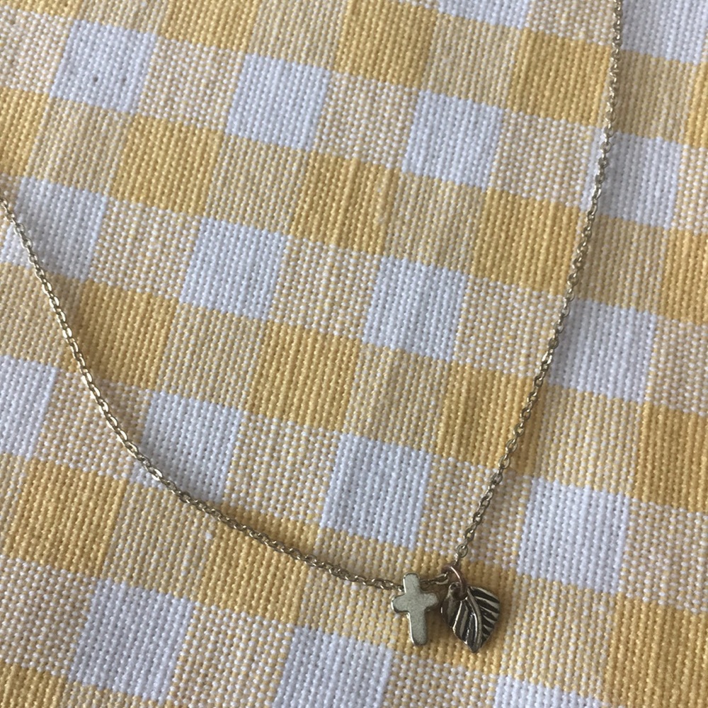 Cross and Leaf Necklace